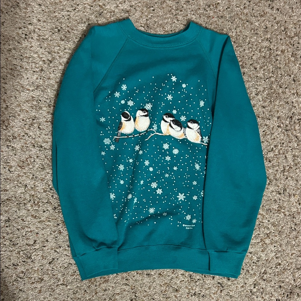 Teal Sweatshirt with Bird Design